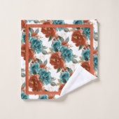 PixDezines H2 Tealgroene Roze Rozen Bad Handdoek (Wasdoekje)