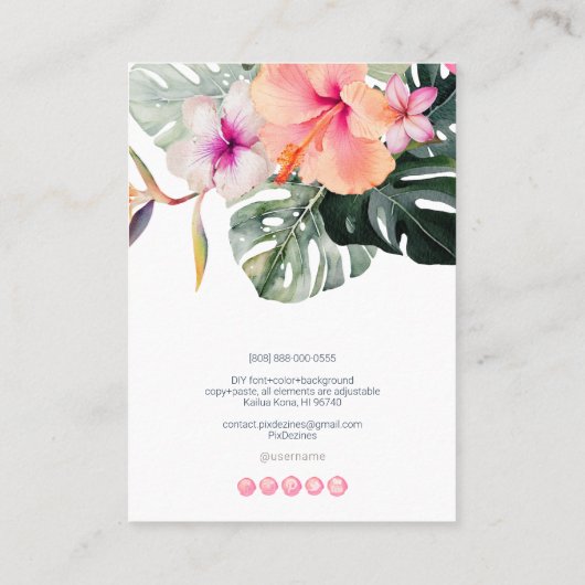 PixDezines H2 Tropical Paradise Oorbellen+Ketting Visitekaartje (Achterkant)