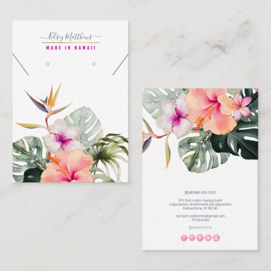 PixDezines H2 Tropical Paradise Oorbellen+Ketting Visitekaartje (Voorkant / Achterkant)