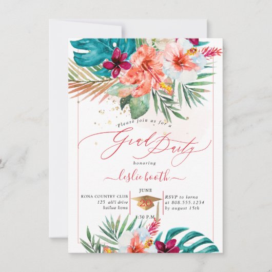 PixDezines H2 Tropisch Paradise Luau Afstuderen in Kaart (Voorkant)