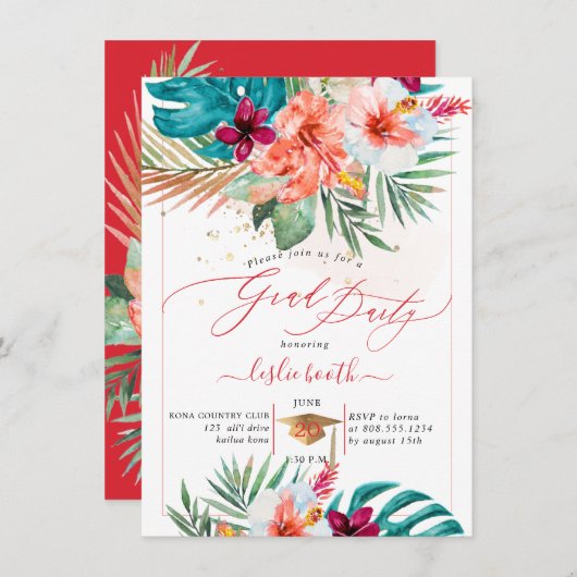 PixDezines H2 Tropisch Paradise Luau Afstuderen in Kaart (Voorkant / Achterkant)