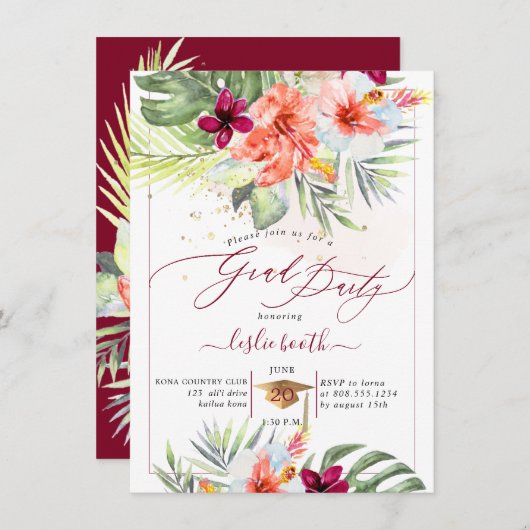 PixDezines H2 Tropisch Paradise Luau Afstuderen in Kaart (Voorkant / Achterkant)