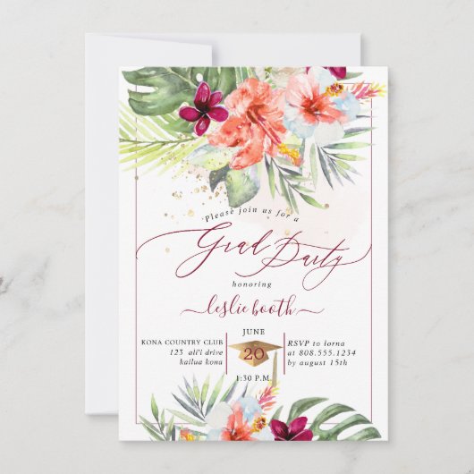 PixDezines H2 Tropisch Paradise Luau Afstuderen in Kaart (Voorkant)