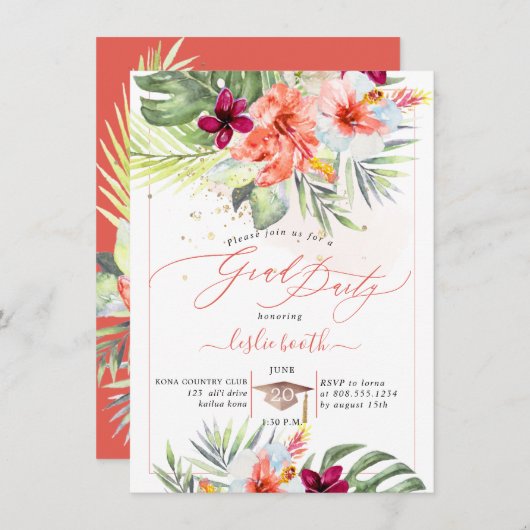 PixDezines H2 Tropisch Paradise Luau Afstuderen Kaart (Voorkant / Achterkant)