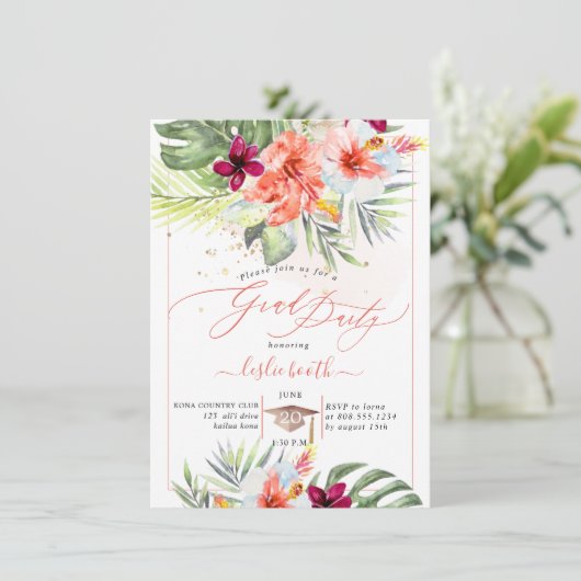 PixDezines H2 Tropisch Paradise Luau Afstuderen Kaart (Staand voorkant)