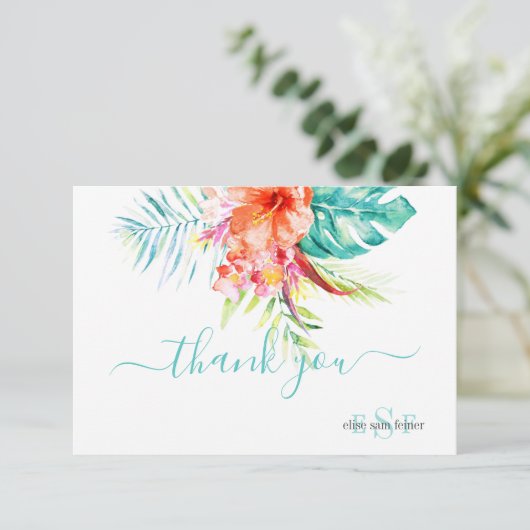 PixDezines H2 Tropische Bloemen+Loof Bedankkaart (Staand voorkant)
