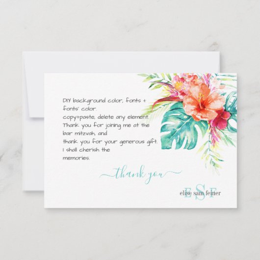 PixDezines H2 Tropische Bloemen+Loof Bedankkaart (Achterkant)