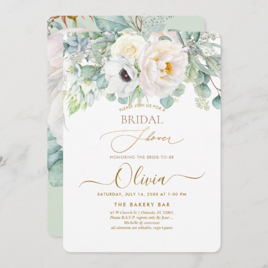 PixDezines H2 White Peonies Anemone Vrijgezellenfe Kaart (Voorkant / Achterkant)