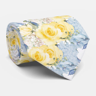 PixDezines H2 Zomer Gele Rozen Blauwe Hortensia Stropdas