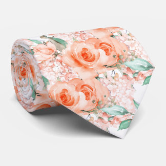 PixDezines H2 Zomer Koraal Oranje Rozen Hortensia Stropdas
