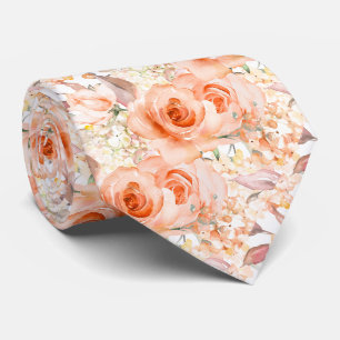 PixDezines H2 Zomer Perzik Oranje Rozen Hortensia Stropdas
