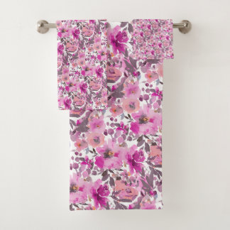 PixDezines H2 Zomerbloemen Magenta Mauve Bad Handdoek