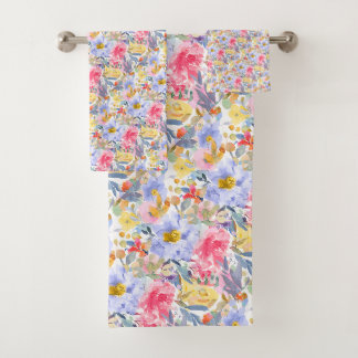 PixDezines H2 Zomerbloemen Paars+Roze Bad Handdoek