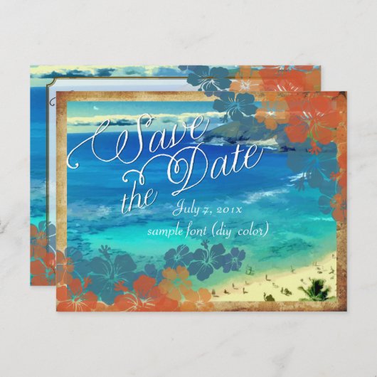 PixDezines hanauma bay/datum opslaan Aankondigingskaart (Voorkant / Achterkant)