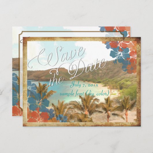 PixDezines hanauma bay/datum opslaan Aankondigingskaart (Voorkant / Achterkant)