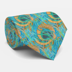 PixDezines Handdrawn H2 Pauw/Kobal/ Aqua Blauw Stropdas