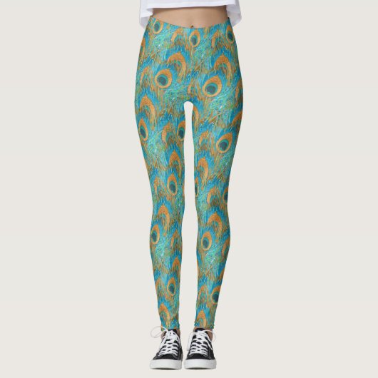 PixDezines Handdrawn H2 Peacock/Cobalt/Aqua Blue Leggings (Voorkant)
