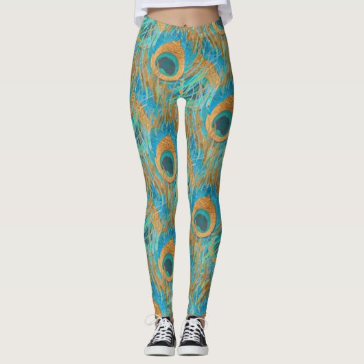 PixDezines Handdrawn H2 Peacock/Cobalt/Aqua Blue Leggings (Voorkant)