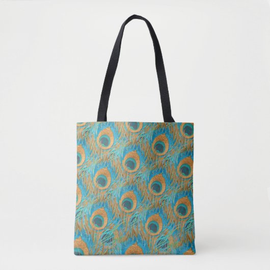PixDezines Handdrawn H2 Peacock/Cobalt/Aqua Blue Tote Bag (Voorkant)