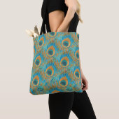 PixDezines Handdrawn H2 Peacock/Cobalt/Aqua Blue Tote Bag (Dichtbij)