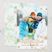 PixDezines Hannukkah/sneeuwvlokken+marmer Feestdagenkaart (Voorkant / Achterkant)