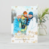 PixDezines Hannukkah/sneeuwvlokken+marmer Feestdagenkaart (Staand voorkant)