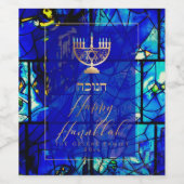 PixDezines Hanukkah Celebration, Glas in lood Art Wijn Etiket (Enkel label)