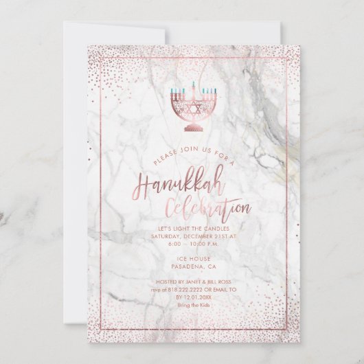 PixDezines Hanukkah Celebration, Roos Gold+Marble Kaart (Achterkant)