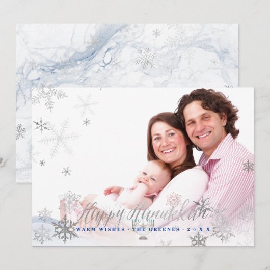 PixDezines Hanukkah/Faux Zilveren Sneeuwvlokken Feestdagenkaart (Voorkant / Achterkant)