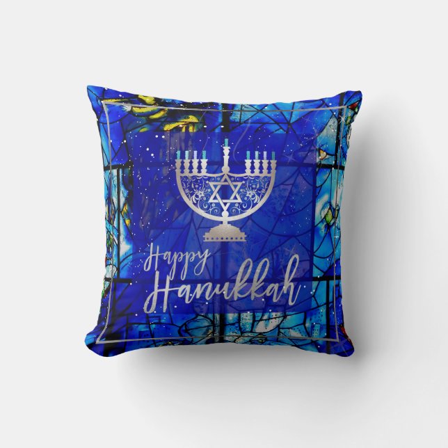 PixDezines Happy Hanukkah|Glas in lood Kussen (Voorkant)