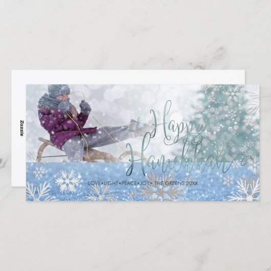 PixDezines Happy Hanukkah Snow Bokeh Feestdagenkaart (Voorkant / Achterkant)