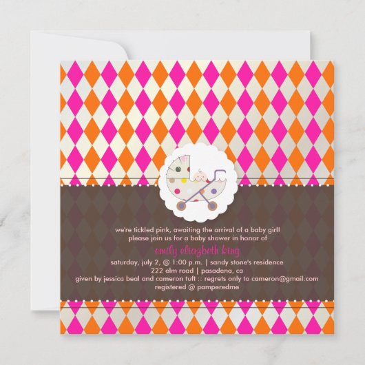 PixDezines harlequin/roze+oranje/baby shower/DIY Kaart (Voorkant)