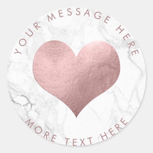 PixDezines HART FAUX ROOS GOUD + MARMER Ronde Sticker (Voorkant)