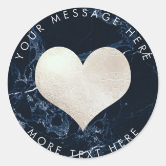 PixDezines HART FAUX ZILVER + BLAUW MARMER Ronde Sticker