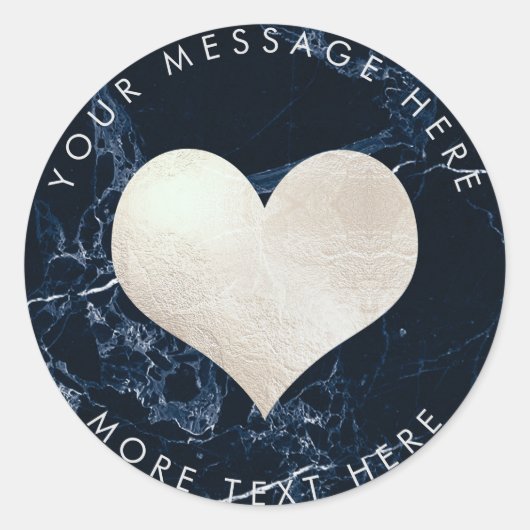 PixDezines HART FAUX ZILVER + BLAUW MARMER Ronde Sticker (Voorkant)