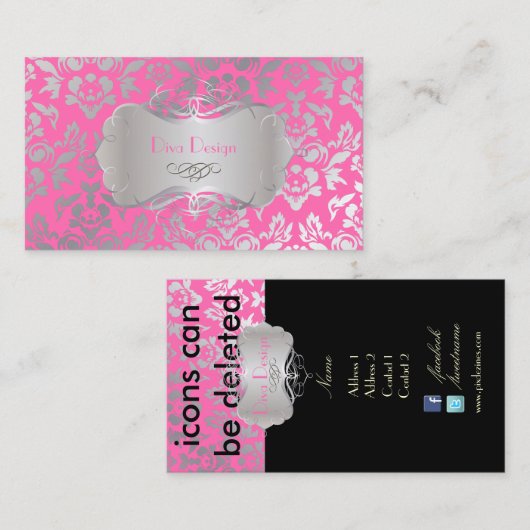 PixDezines Haute Coutour Damask, Faux Silver/DIY Visitekaartje (Voorkant / Achterkant)