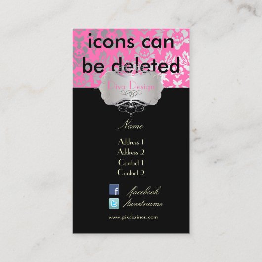 PixDezines Haute Coutour Damask, Faux Silver/DIY Visitekaartje (Achterkant)