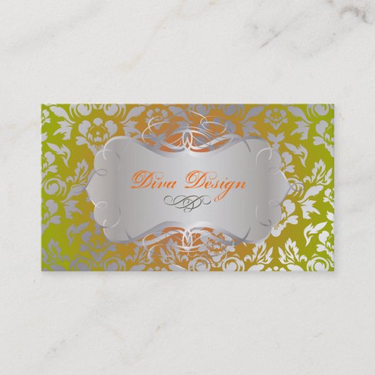 PixDezines Haute Coutour Damask, Faux Silver Visitekaartje (Voorkant)