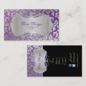 PixDezines Haute Coutour Damask, Faux Silver Visitekaartje (Voorkant / Achterkant)