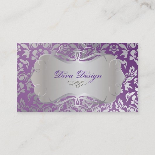PixDezines Haute Coutour Damask, Faux Silver Visitekaartje (Voorkant)