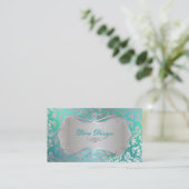 PixDezines Haute Coutour Damask, Faux Silver Visitekaartje (Staand voorkant)