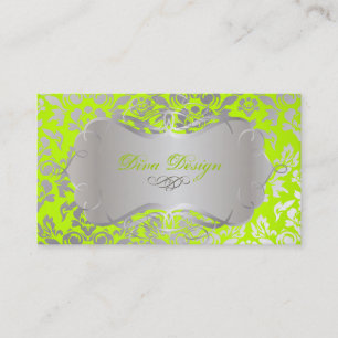 PixDezines Haute Coutour Damask, Faux Silver Visitekaartje