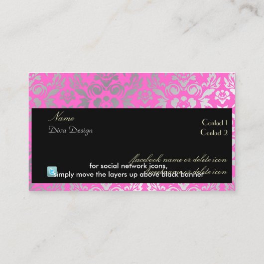 PixDezines Haute Coutour Damask, Faux Silver Visitekaartje (Achterkant)