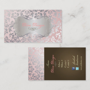 PixDezines Haute Coutour Damask, Faux Silver Visitekaartje