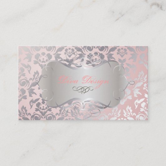 PixDezines Haute Coutour Damask, Faux Silver Visitekaartje (Voorkant)