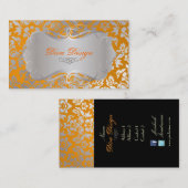 PixDezines Haute Coutour Damask, Faux Silver Visitekaartje (Voorkant / Achterkant)