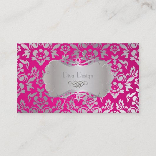 PixDezines Haute Coutour Damask, Faux Silver Visitekaartje (Voorkant)