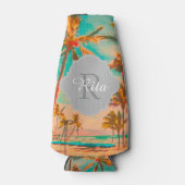 PixDezines Hawaï//Strand/Blauwgroen Flesjeskoeler (Voorkant)