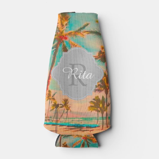 PixDezines Hawaï//Strand/Blauwgroen Flesjeskoeler (Voorkant)