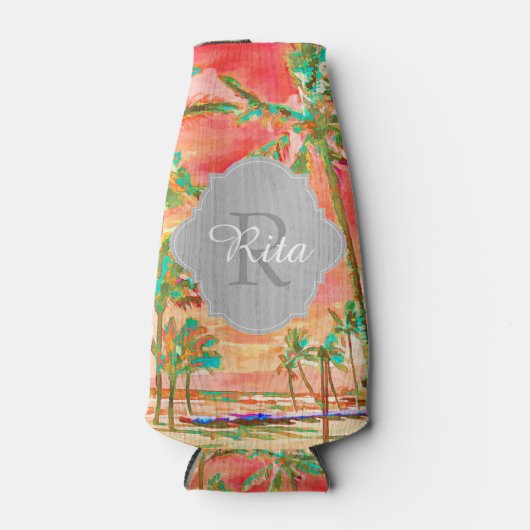 PixDezines Hawaï//Strand/Koraal/Blauwgroen Flesjeskoeler (Voorkant)